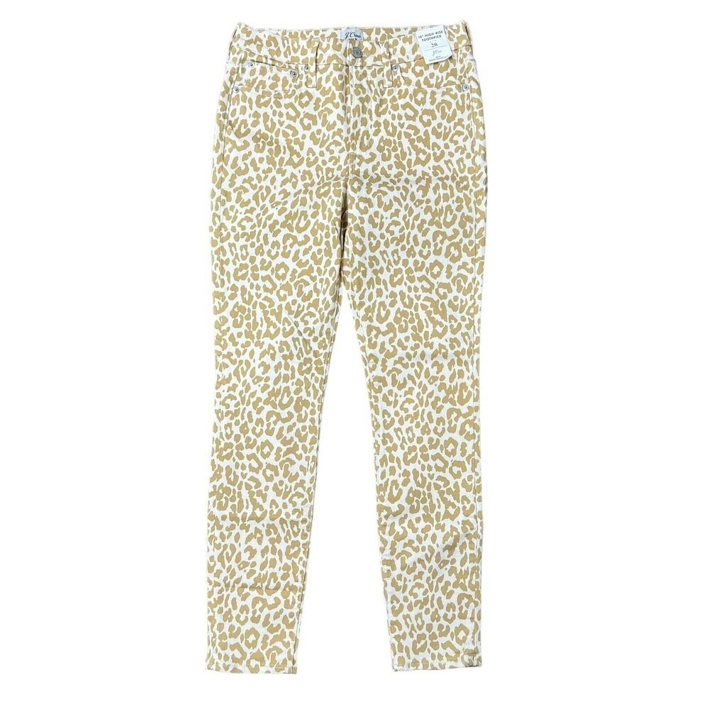 J. Crew Size 28 Jeans 10" High Rise Toothpick Animal Print Safari Leopard NEW - Picture 2 of 15